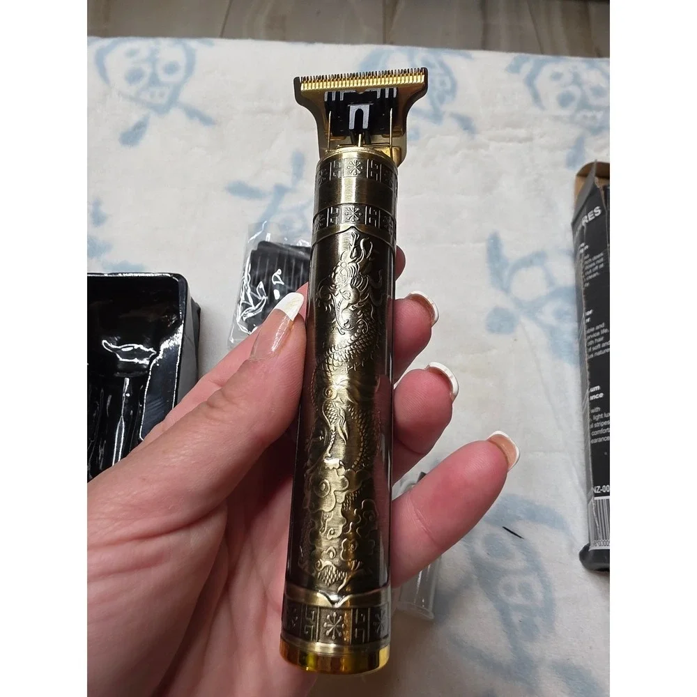 MiniSun Professional Cordless Hair Trimmer Dragon Embossed T-Blade Clipper Gold‎